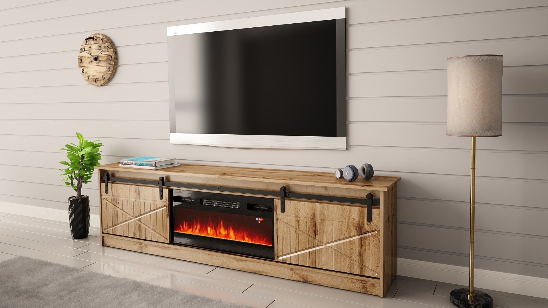 RTV GRANERO + fireplace cabinet 200x56.7x35 oak wotan_4