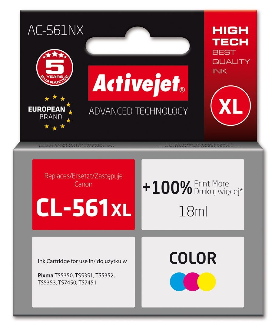 Activejet AC-561NX Printer Ink for canon CL-561XL; Supreme; 18 ml; Color_1