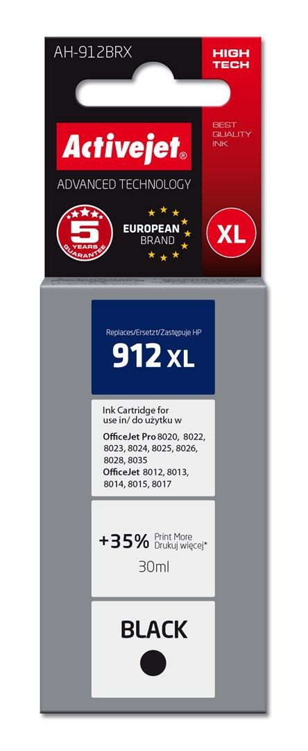 Activejet AH-912BRX Ink Cartridge (replacement for HP 912XL 3YL84AE; Premium; 1100 pages; 30 ml  black)_1