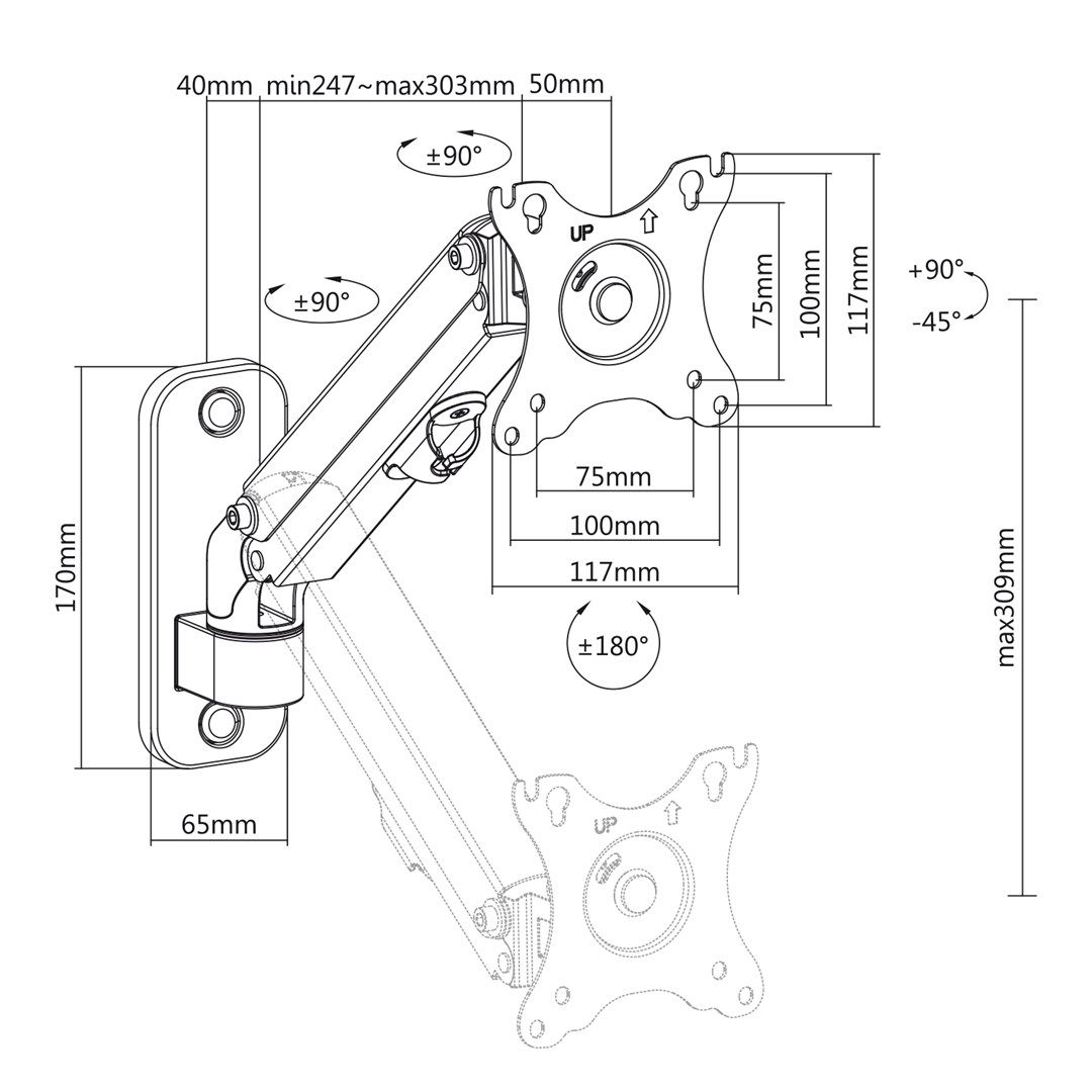 Maclean monitor wall mount  17-27''  7kg max  gas spring  MC-458_1
