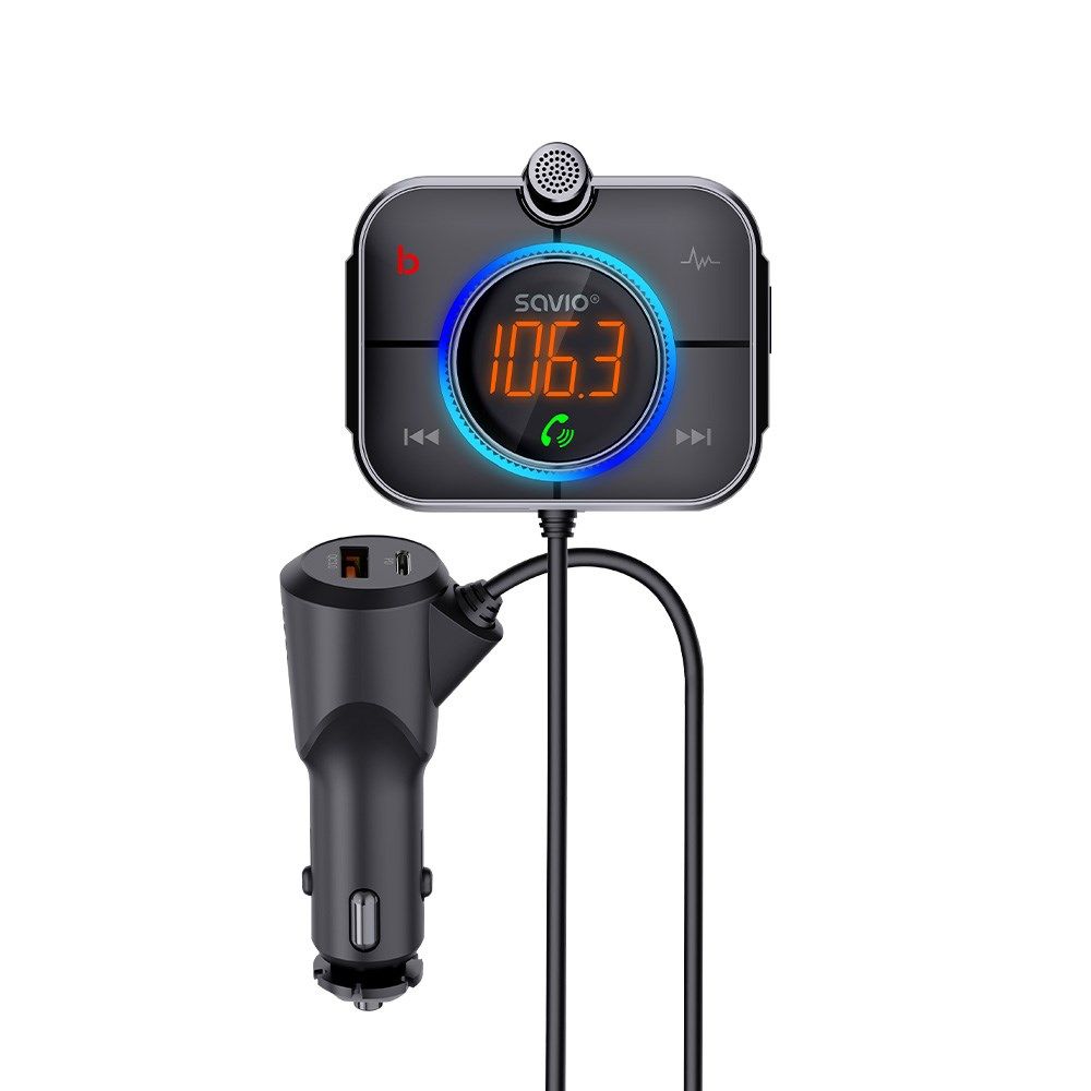 SAVIO FM transmitter  Bluetooth 5.0  QC/PD 3.0 charger  ENC  AUX OUT  Micro SD  TR-14  black_11