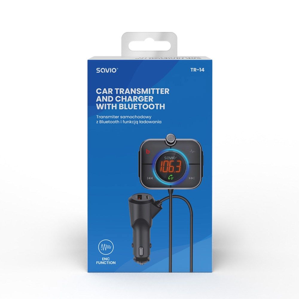 SAVIO FM transmitter  Bluetooth 5.0  QC/PD 3.0 charger  ENC  AUX OUT  Micro SD  TR-14  black_4