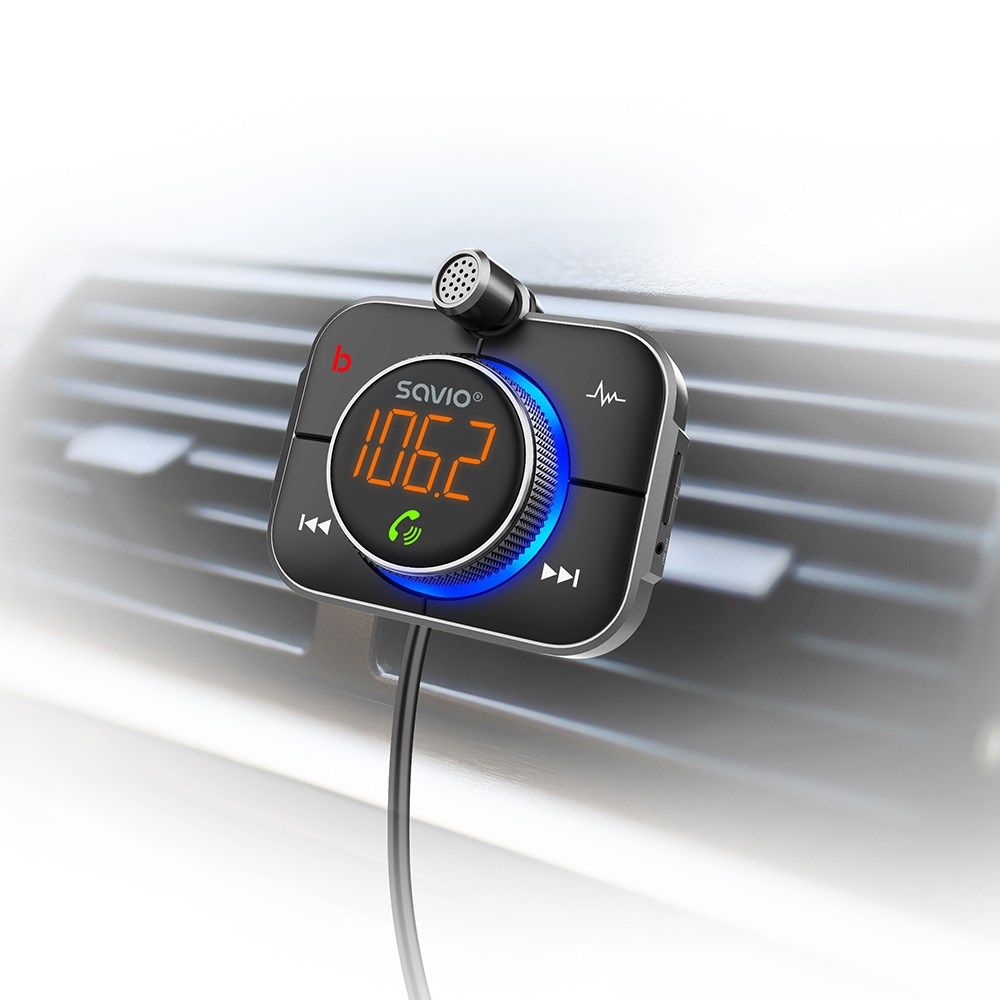 SAVIO FM transmitter  Bluetooth 5.0  QC/PD 3.0 charger  ENC  AUX OUT  Micro SD  TR-14  black_10