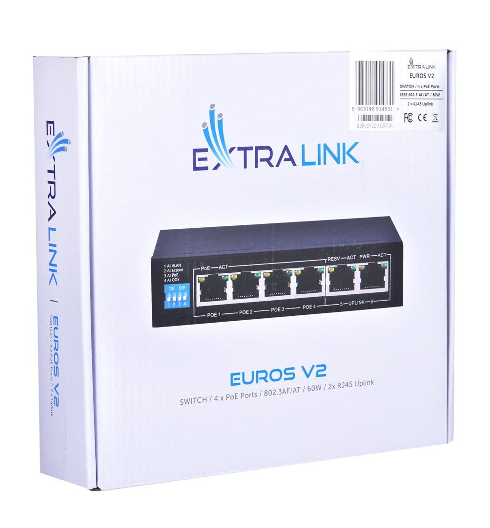 Extralink PoE Switch EUROS V2 4x 100Mb/s PoE/PoE+  2x RJ45 Uplink 100Mb/s  60W_9