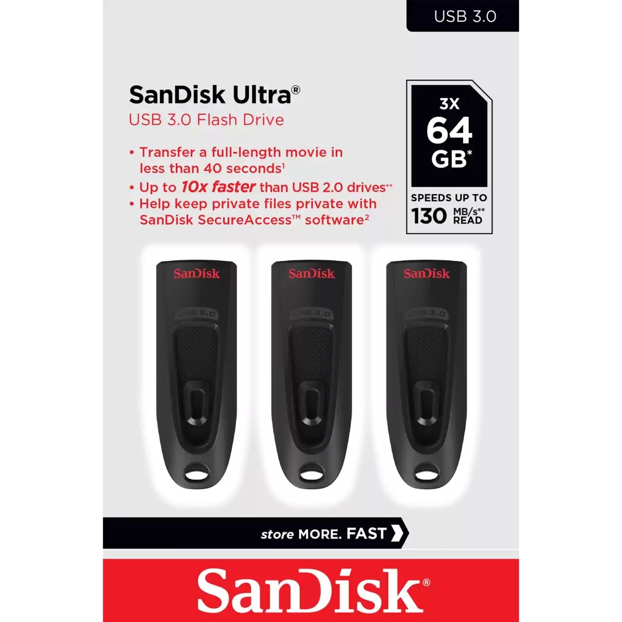 ULTRA 64GB USB 3.0 FLASH DRIVE/130MB/S READ 3 PACK (BLACK)_1