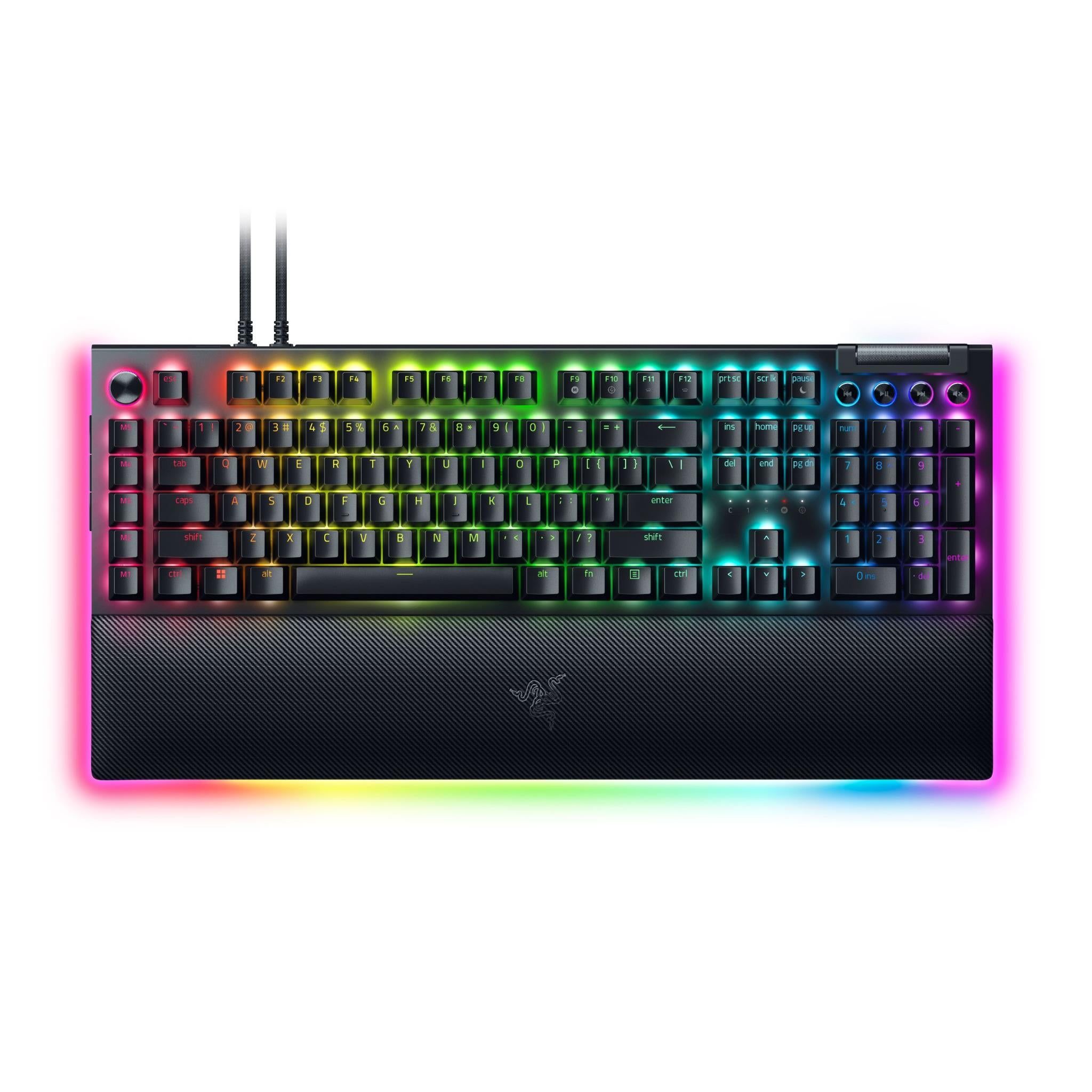 Razer Mechanical Gaming Keyboard BlackWidow V4 Pro Gaming Keyboard 5052 Aluminum Alloy Top Case; 5 dedicated macros keys; 3 dedicated macro side buttons; 2-side underglow on main chassis with 3-side underglow on wrist-rest; Up to 8 000 Hz polling rate RGB_1