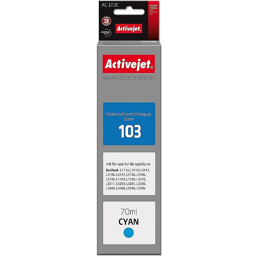 Activejet AE-103C Ink Cartridge (replacement for Epson 103 C13T00S24A; Supreme; 70 ml; cyan)_1