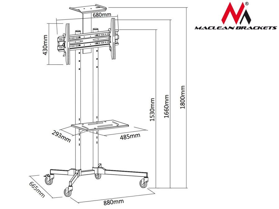 Stand trolley for TV Maclean  professional  for TV  on wheels  max. VESA 600x400  max. 55kg  MC-661_2