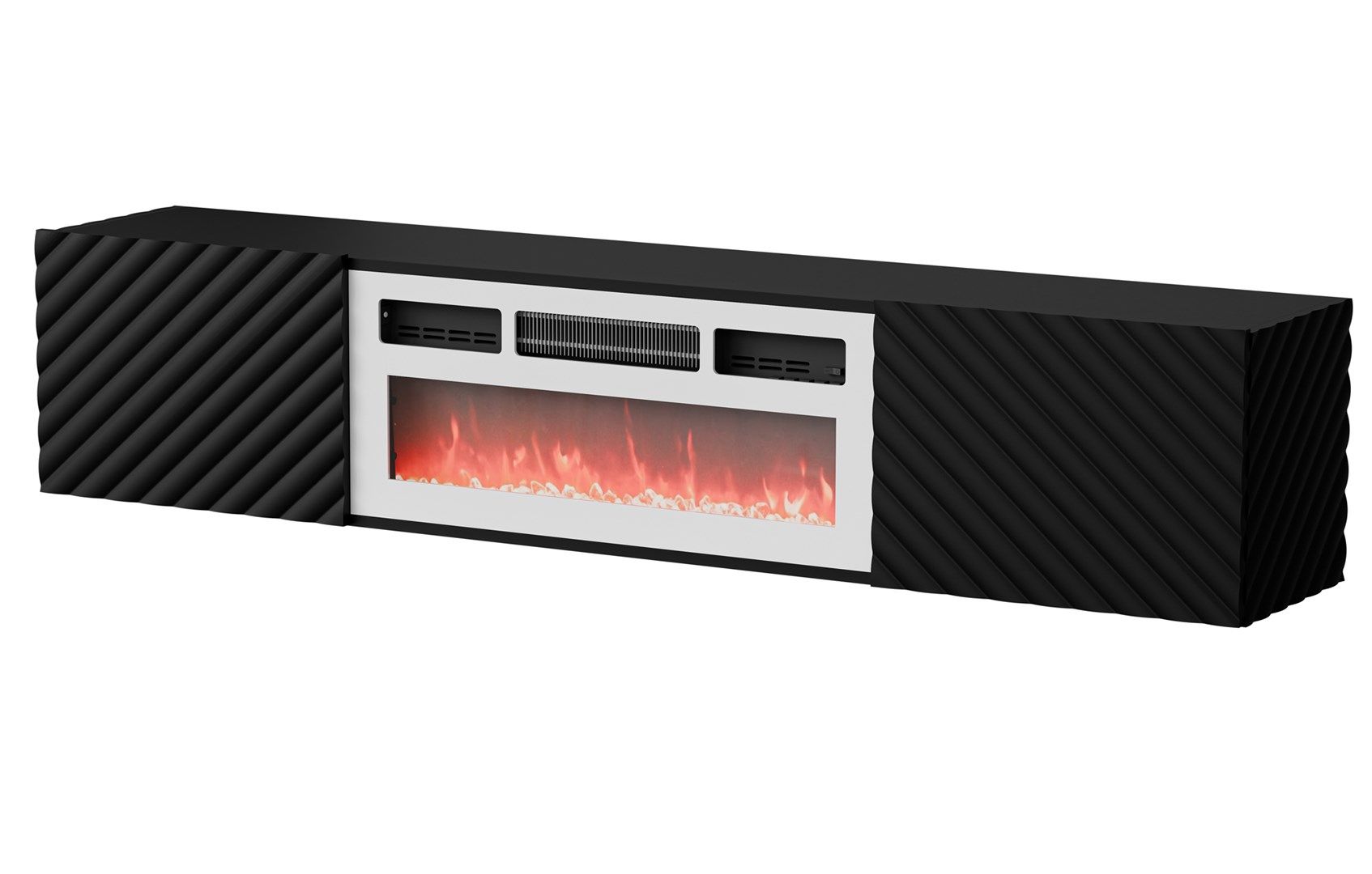 Cama RTV cabinet LARA 183x35x37 black matt + white fireplace_1