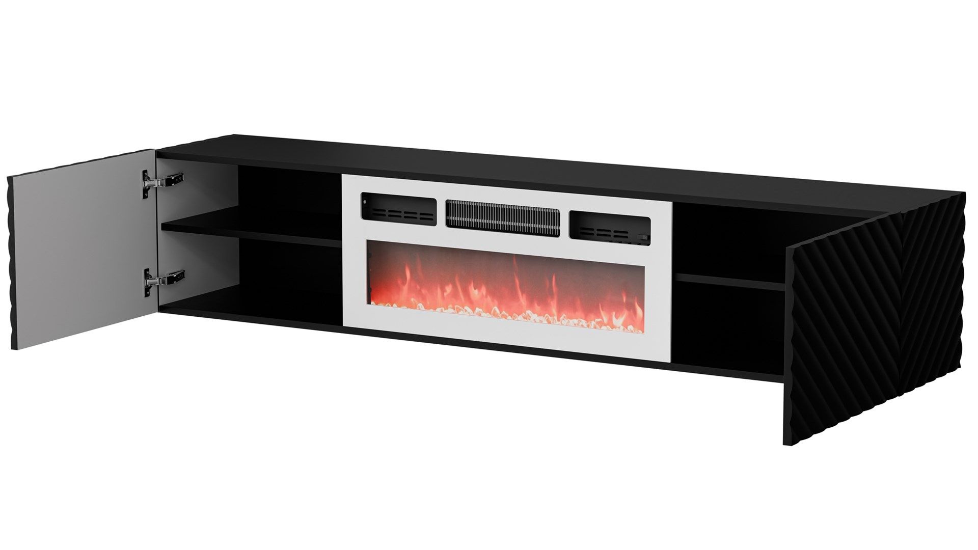 Cama RTV cabinet LARA 183x35x37 black matt + white fireplace_2