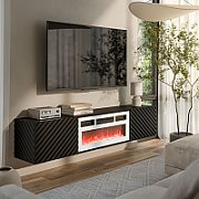 Cama RTV cabinet LARA 183x35x37 black matt + white fireplace_3