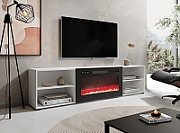 RTV cabinet POLO 200x33x50.5 white + fireplace black_2