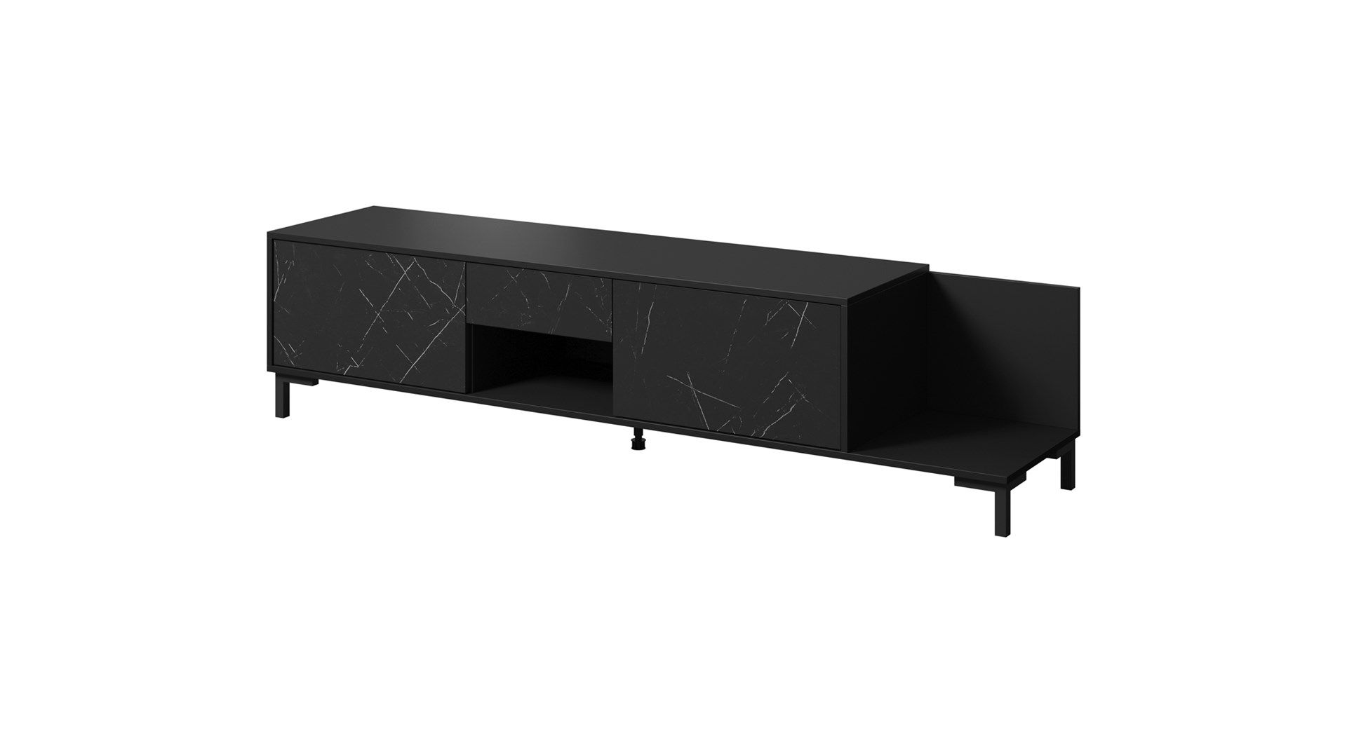 RTV cabinet MARMO 2D1S1K 195x40x47.5 cm black matt/marble black_1