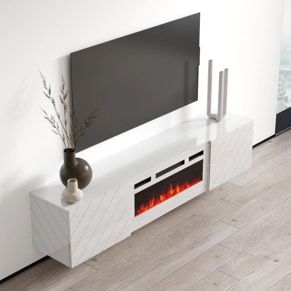 RTV LUXE cabinet 182.6x34.5x37.5 white/gloss white + white mantelpiece_3