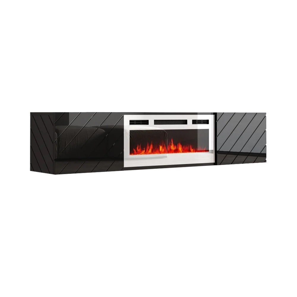 RTV LUXE cabinet 182.6x34.5x37.5 black/black gloss + white fireplace_1