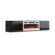 RTV LUXE cabinet 182.6x34.5x37.5 black/black gloss + white fireplace_1