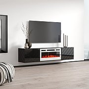 RTV LUXE cabinet 182.6x34.5x37.5 black/black gloss + white fireplace_2