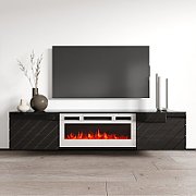 RTV LUXE cabinet 182.6x34.5x37.5 black/black gloss + white fireplace_3