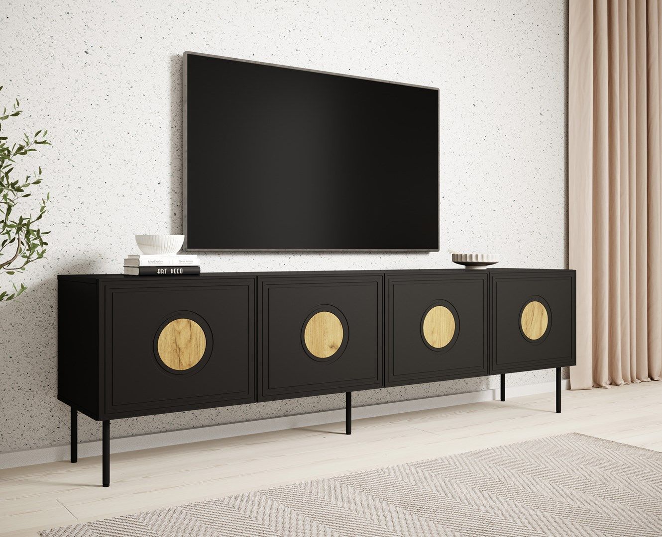 RTV cabinet PALAZZO 200x42x60 black + oak craft_3