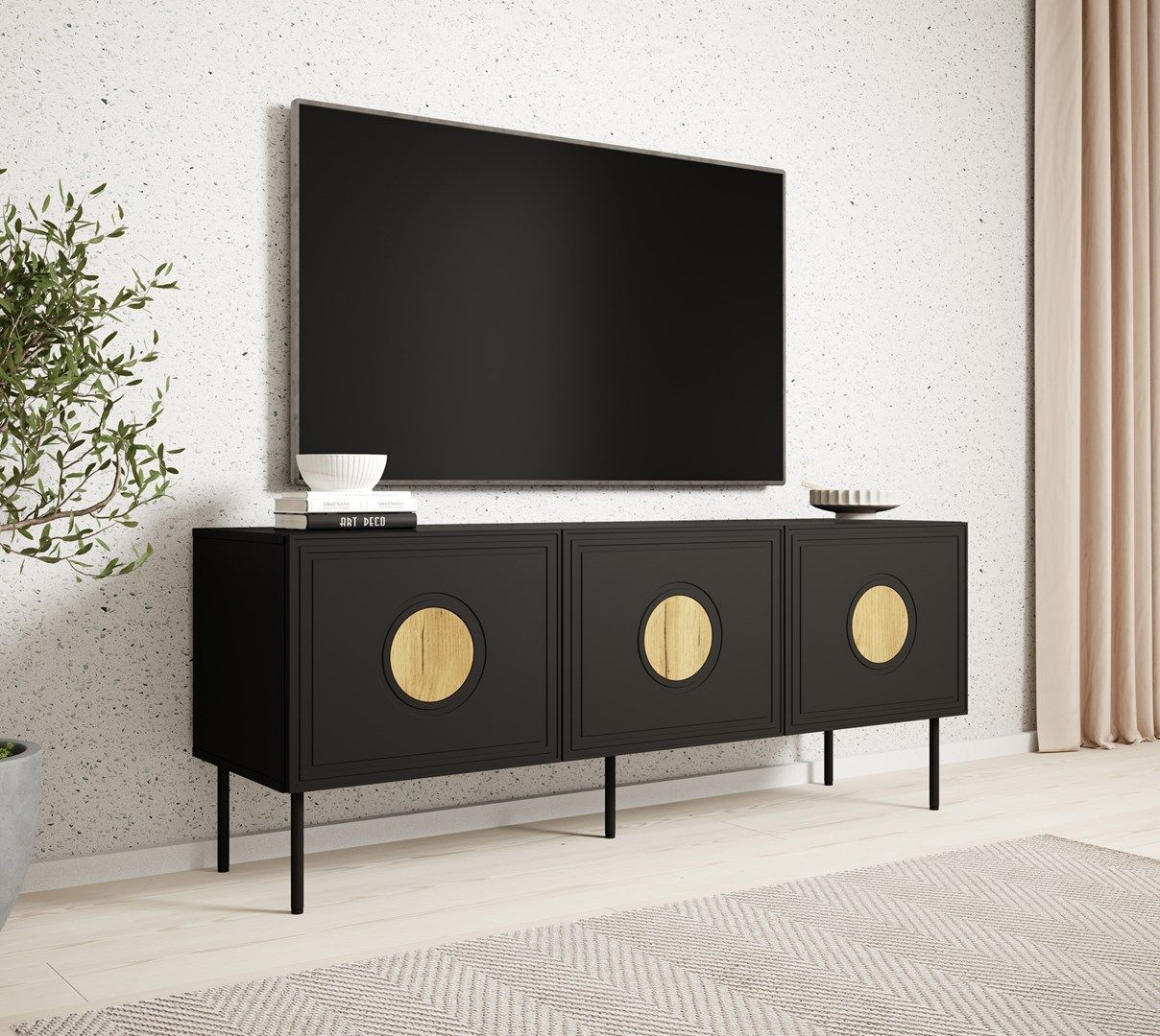 RTV cabinet PALAZZO 150x42x60 black + oak craft_3