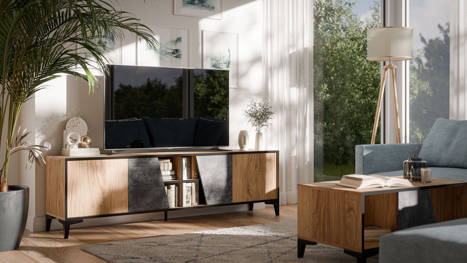 Cama 4D RTV cabinet OVO 180x38xH53 oak/concrete_3