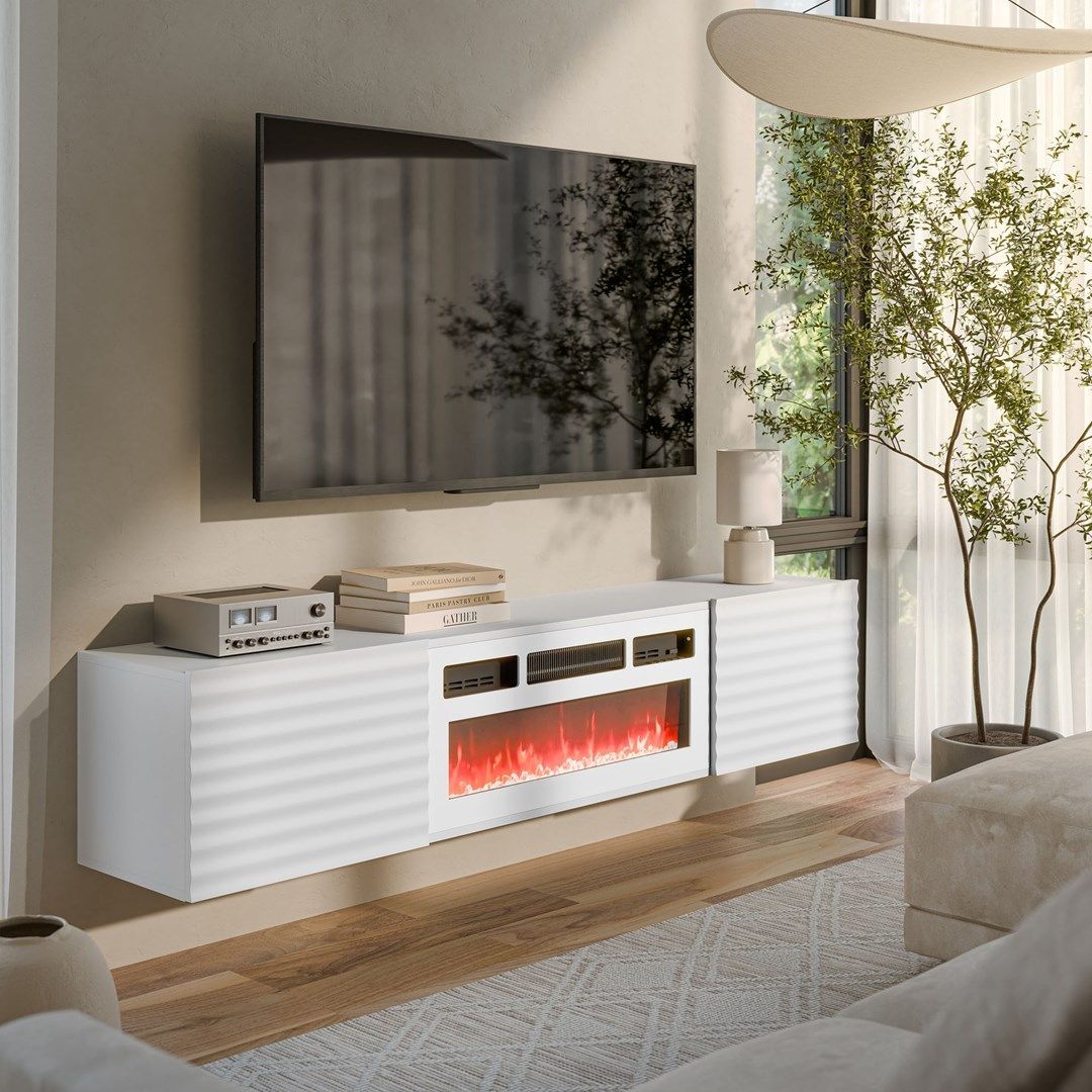 Cama RTV Cabinet TULA 183x35x37 white matt + white mantelpiece_3