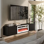 Cama RTV cabinet TULA 183x35x37 black matt + white fireplace_3