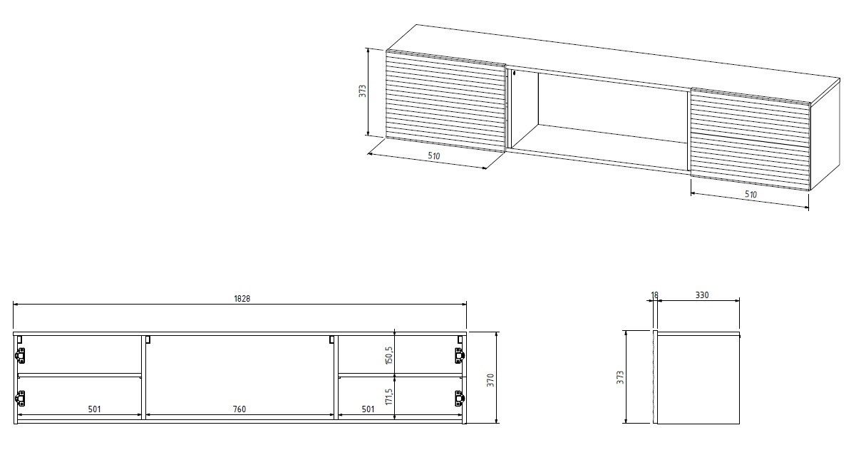 Cama RTV cabinet TULA 183x35x37 black matt + white fireplace_4