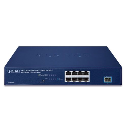 Planet MGS-910X 8-Port 10/100/1000/2500T + 1-Port 10G SFP+ Multigigabit Ethernet Switch (Fanless design, Standard/VLAN mode, desktop size with rackmount kit)_1