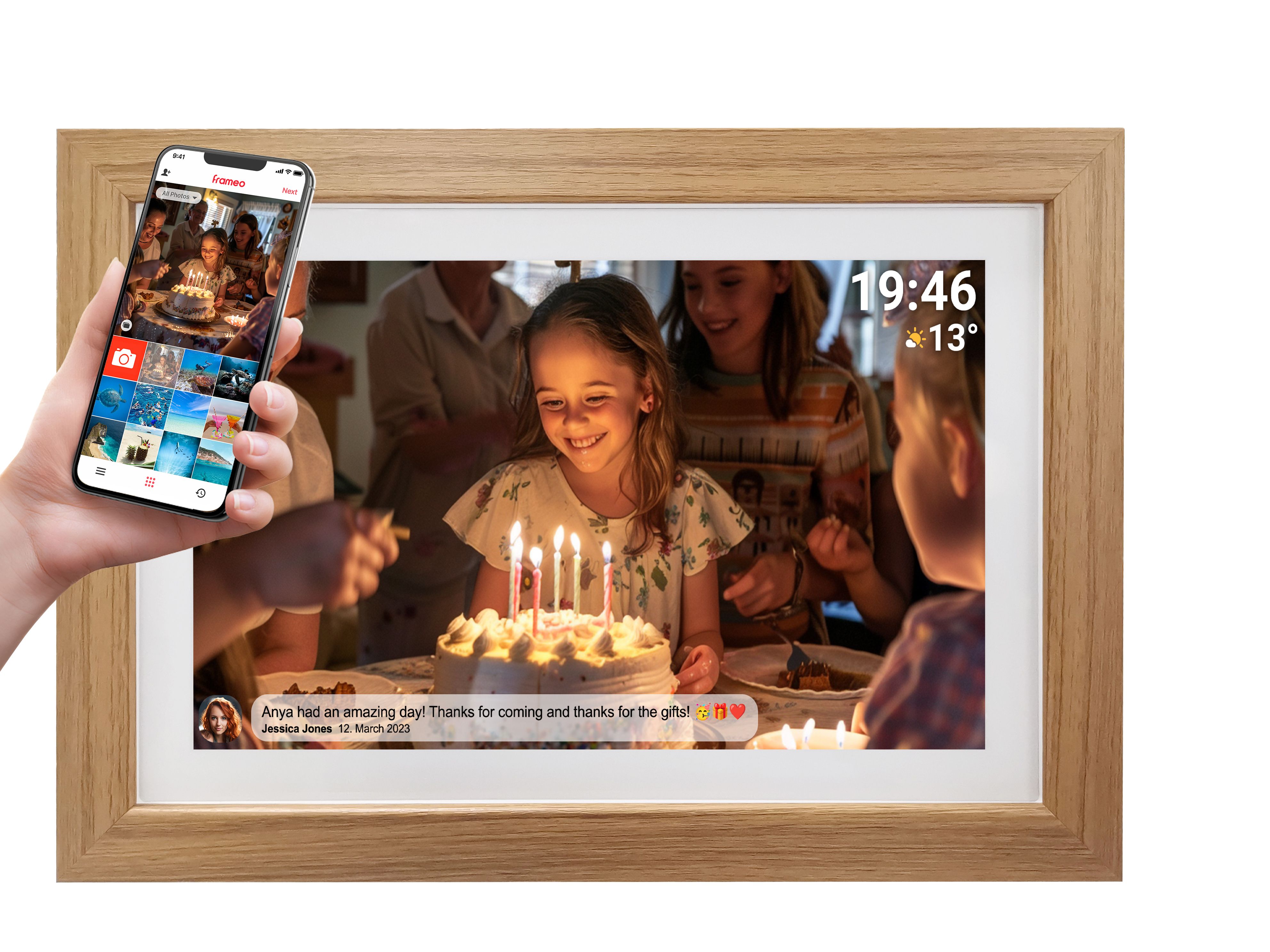 Denver photo frame with FRAMEO FHD 15.6  8GB light wood_1