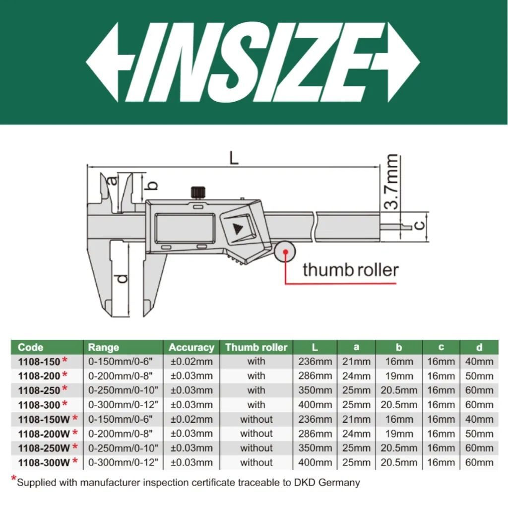 300 DIGIT CALIPER.   12 3V/DATA/SQ /CERT._3