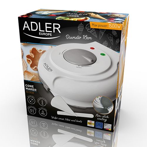 Adler | Waffle maker | AD 3038 | 1500 W | Number of pastry 1 | Ice Cone | White_1