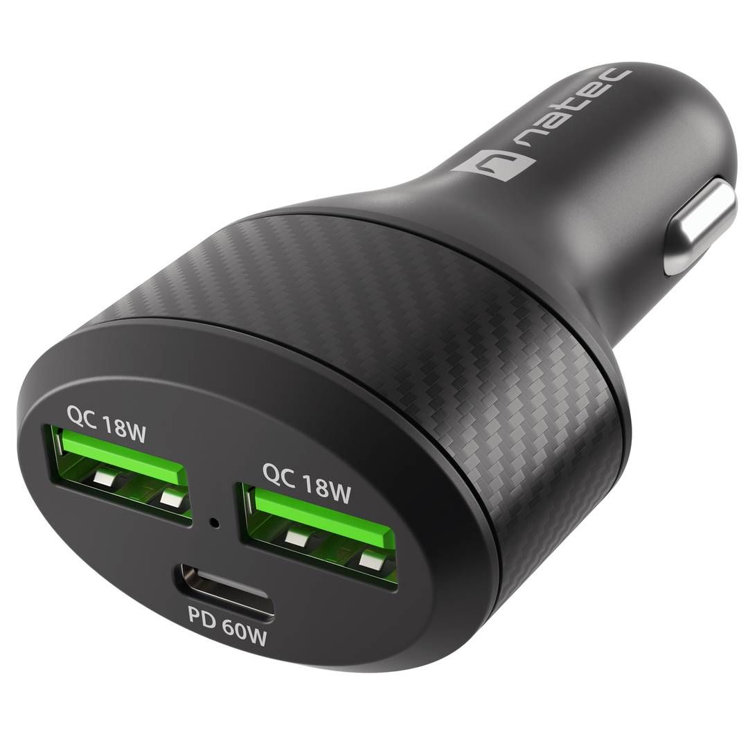 NATEC CONEY CAR CHARGER 2X USB 1X USB-C QUICK CHARGE 84W BLACK_1