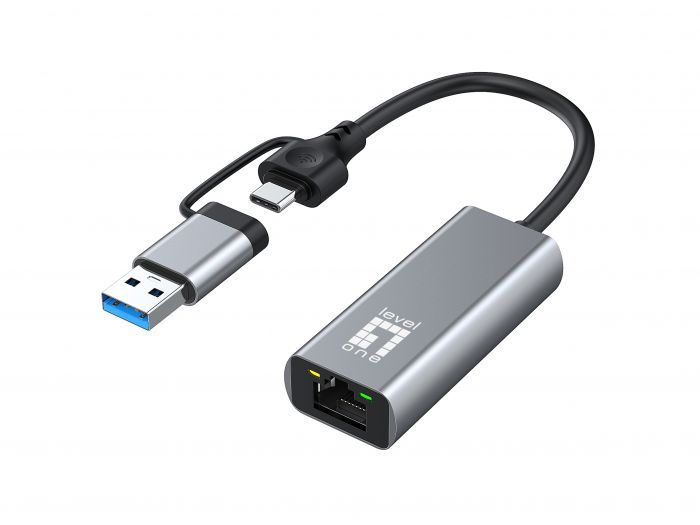 LevelOne USB-0423  2.5 Gigabit Ethernet 2-in-1 USB-C/A Network Adapter, 59 x 25 x 14 mm_1