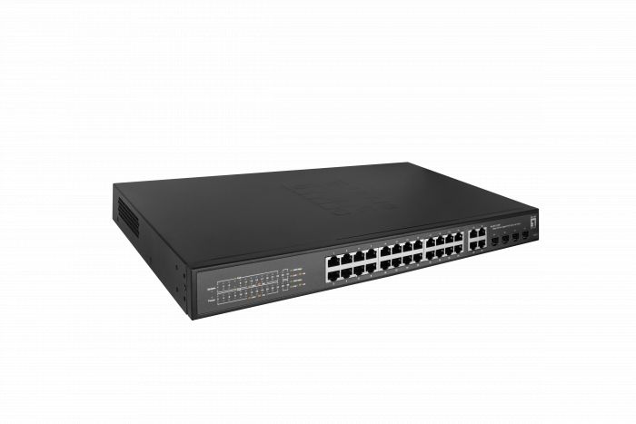 LevelOne GES-2128P  Hilbert 28-Port Gigabit PoE Smart Lite Switch, 24 PoE Outputs, 4 x Gigabit SFP/RJ45 Combo, 802.3at/af PoE, 380W PoE Power Budget , 440 x 290 x 44.5 mm_1