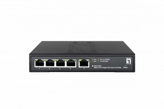 LevelOne GES-2105P Hilbert 5-Port Gigabit PoE Smart Lite Switch, 802.3at/af PoE,  4 PoE Outputs, 60W PoE Power Budget , 160 x 95 x 29 mm_4