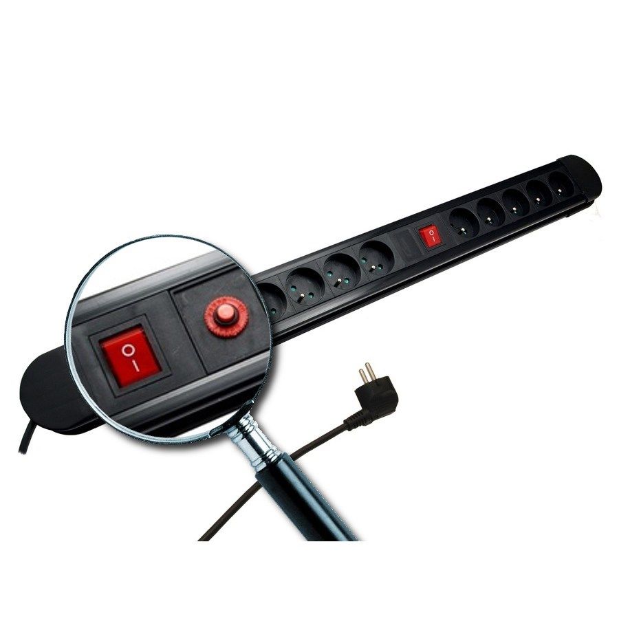 Maclean power strip  10 outlet extension cord  2 switches  protection and overload indication  3680W  MCE10_5