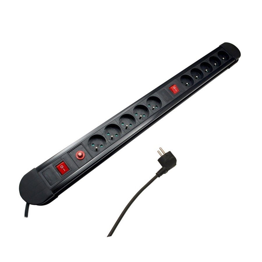 Maclean power strip  10 outlet extension cord  2 switches  protection and overload indication  3680W  MCE10_6