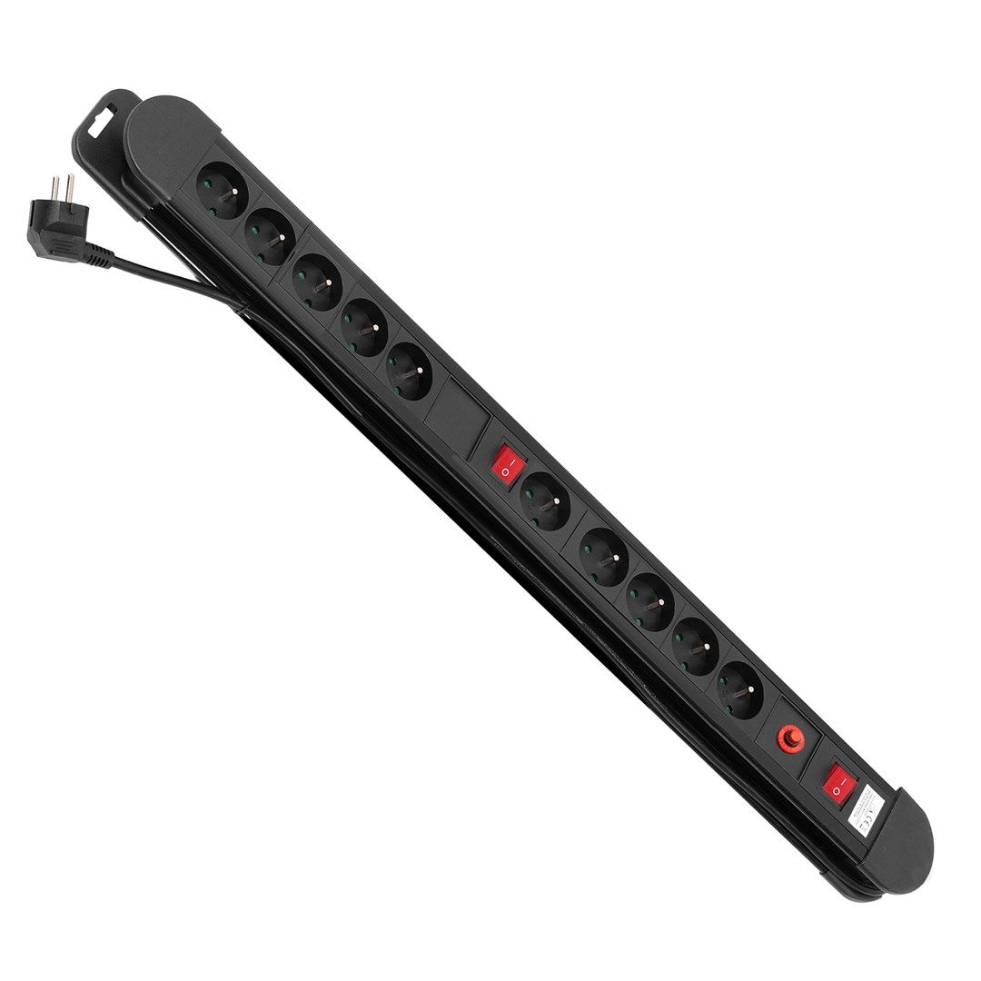 Maclean power strip  10 outlet extension cord  2 switches  protection and overload indication  3680W  MCE10_8