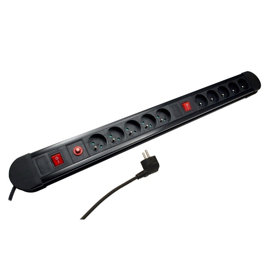 Maclean power strip  10 outlet extension cord  2 switches  protection and overload indication  3680W  MCE10_10