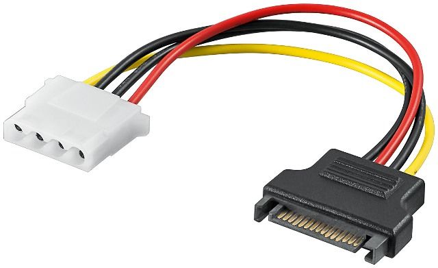 Power adapter cable Molex 5.25 female to SATA male, 17cm
Packaging: bulk 1 pc.