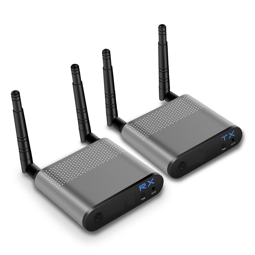 FHD686 wireless-extender este un transmițător wireless pentru acasă HD audio și video de divertisment. Este format dintr-un transmițător și un receptor. De obicei, set-top box-ul de acasă trebuie să fie conectat la un TV HD (sau proiector) printr-un cablu. Cablul are o limită de lungime, iar cutia de set-top este, de asemenea, plasată &ampicircntr-o poziție relativ fixă. Mai ales atunci c&ampacircnd este conectat la un proiector agățat, aduce o mulțime de inconvinență utilizării &ampicircn cablare și conectarea liniei. Acum, extenderul HDMI wireless rezolvă această problemă. At&ampacircta timp c&ampacirct cutia HD set-top este conectată la transmițător, iar televizorul (projectorul) este conectat la receiver, nu este nevoie să conectaţi un cablu lung &ampicircntre set-top box-ul HD şi TV, astfel, se poate realiza transmisia HD audio și video wireless a familiei cu ușurință pentru a vă bucura de efectele audio-vizuale HD aduse de home theater.
- Poate trece cu ușurință prin pereți subțiri 1~3, p&ampacircnă la 200M &ampicircn spațiul deschis
- Interfață HDMI, cea mai mare rezoluție acceptă 1080@60HZ
- Cu afișaj digital, comutator de canal și buton de pornire/oprire
- Semnal wireless de 2.4GHz și 5GHz, evitați interferențele semnalului wireless
- Design antenă externă, semnal mai puternic, efect de recepție mai bun
- Suport 1 la 1, sau 1 transmițător la mai multe receptoare
- Nu este nevoie să instalați software-ul și setările wireless, plug and play

Plug &ampamp Play

Ambalare: box 1 set