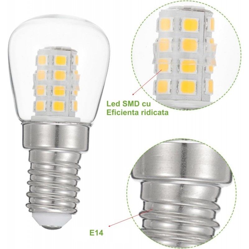 Bec E14 LED 3W pentru frigider
Eficienta de lumina: &ampge40W
Temperatura de functionare -20˚C +45˚ 
Clasa de Eficienta energetica: A+
Ambalare: box 1 buc.