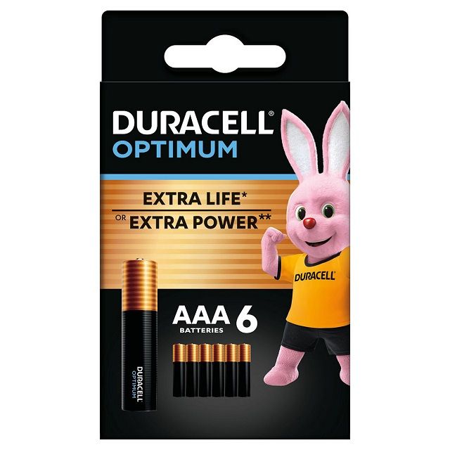 Micro alkaline battery (AAA, R03) 1.5V Duracell Optimum
Packaging: blister 6 pcs.