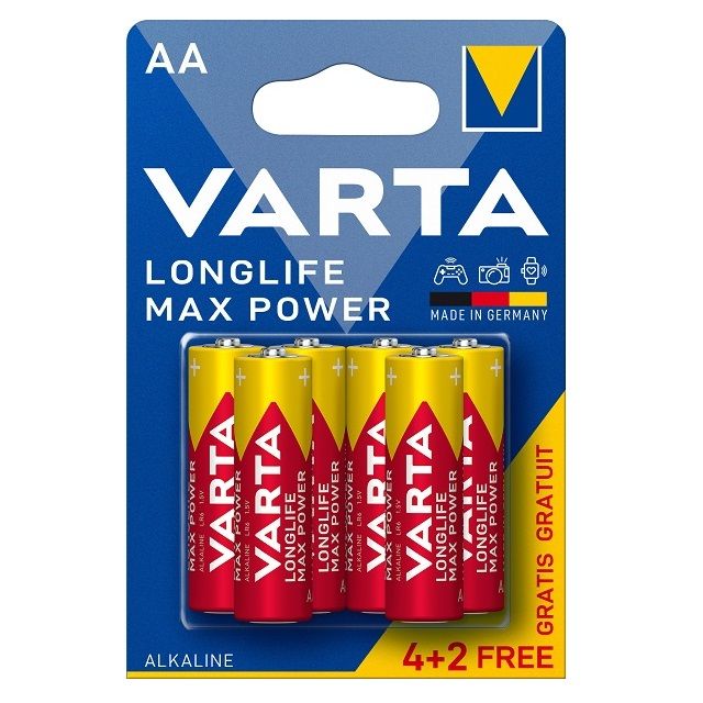 Alkaline battery Mignon (AA, R6) 1.5V 4706 Varta Max Power
Packaging: blister 6 pcs.