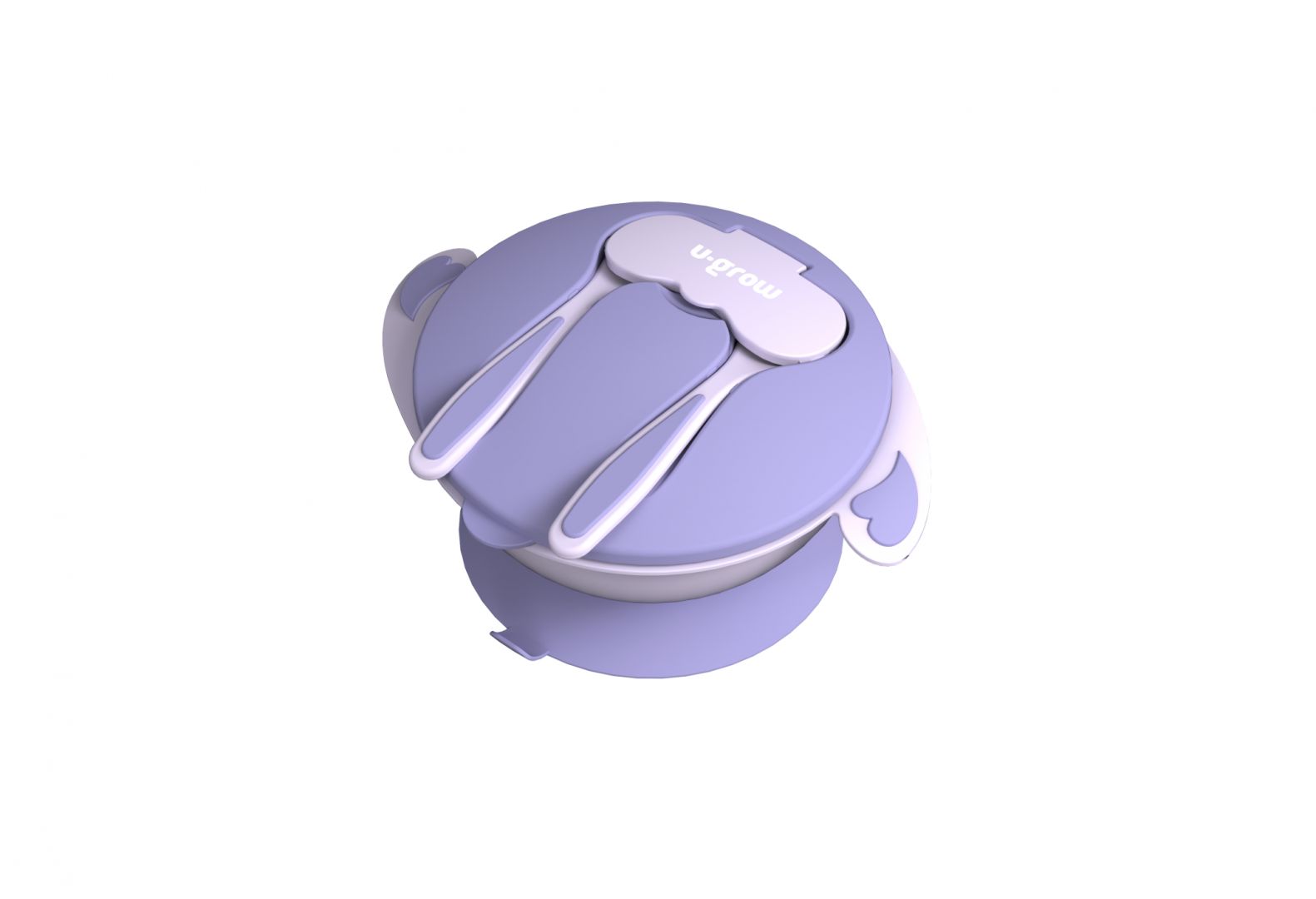 Bol compartimentat cu ventuza antialunecare si capac cu lingurita si furculita, mov, U-Grow_1