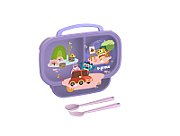 Farfurie compartimentata cu capac si lingurita si furculita, mov, U-Grow_1