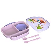 Farfurie compartimentata cu capac si lingurita si furculita, mov, U-Grow_2