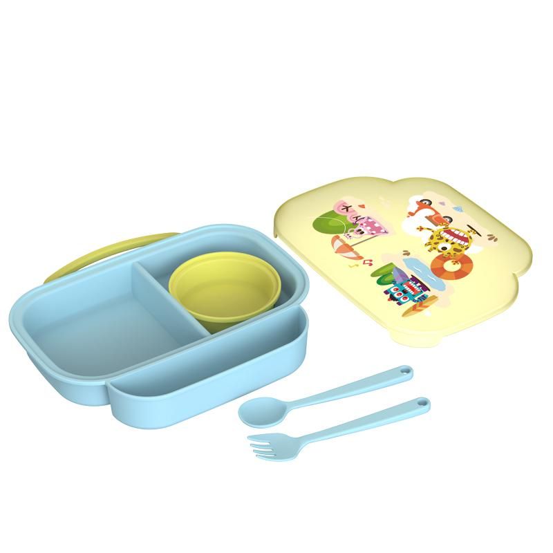 Farfurie compartimentata cu capac si lingurita si furculita, galbena, U-Grow_2