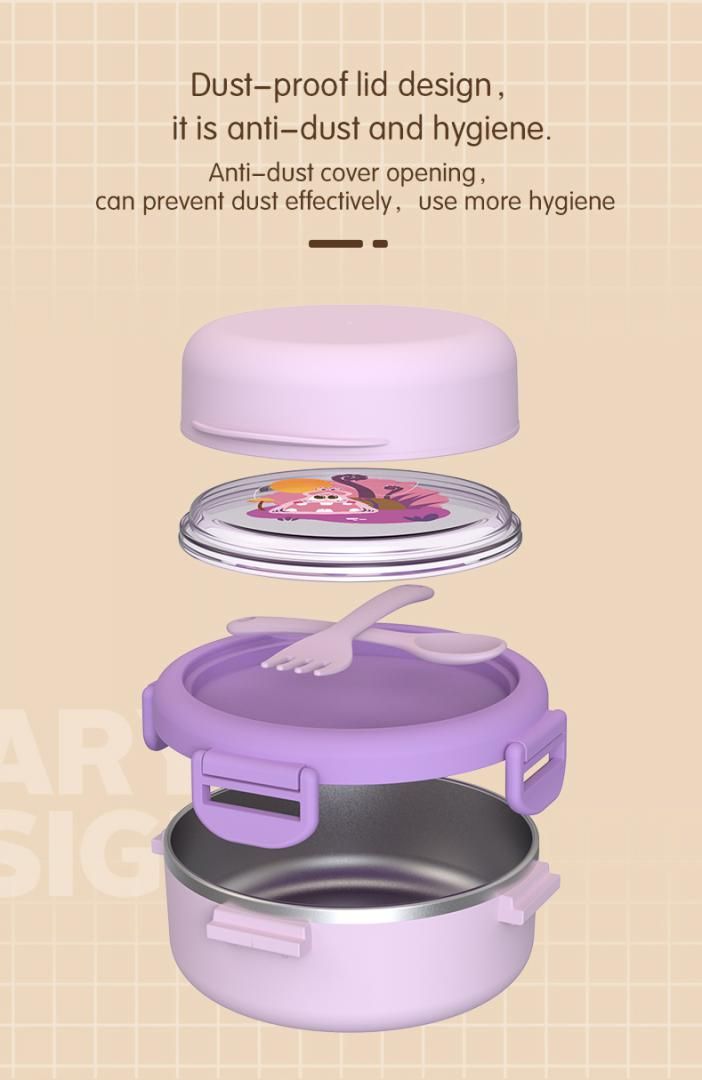 Caserola termica cu lingurita si furculita, mov, U-Grow_2